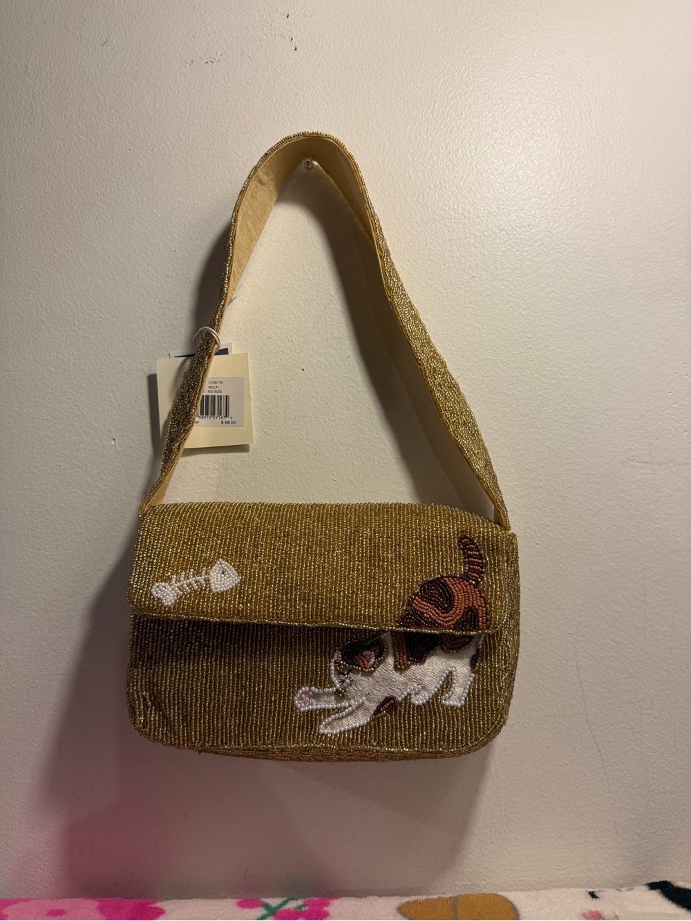 Viral Beaded Bag Calico Cat NWT
